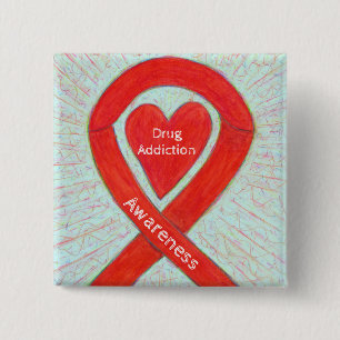 Drug Addiction Awareness Red Heart Ribbon Pin