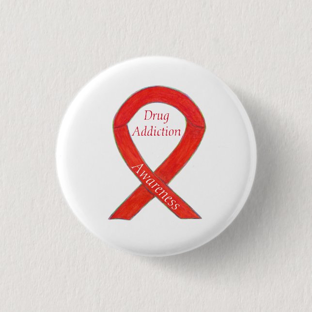 Drug Addiction Awareness Red Ribbon Custom Pin (Front)