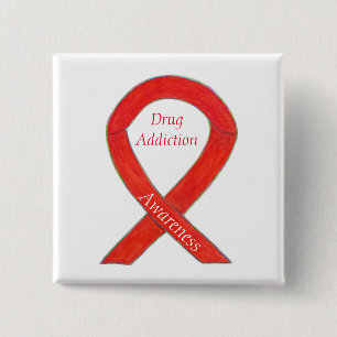 Drug Addiction Awareness Red Ribbon Custom Pin
