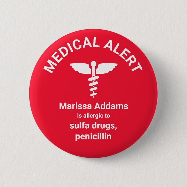 Drug Allergy Medical Alert 6 Cm Round Badge (Front)
