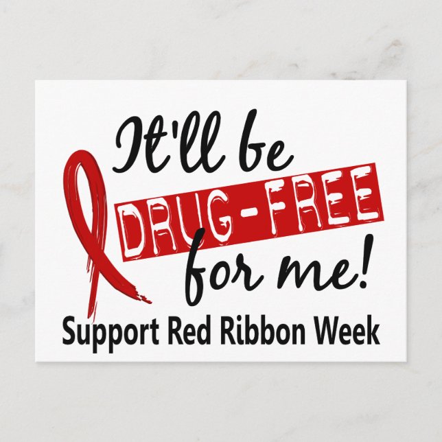 Drug-Free For Me Red Ribbon Week Postcard (Front)