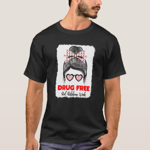 Drug Free Red Ribbon Week Awareness Cute Bleached  T-Shirt