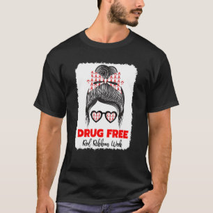 Drug Free Red Ribbon Week Awareness Cute Bleached  T-Shirt