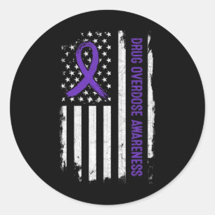 Drug Overdose Awareness American Flag - Purple Rib Classic Round Sticker
