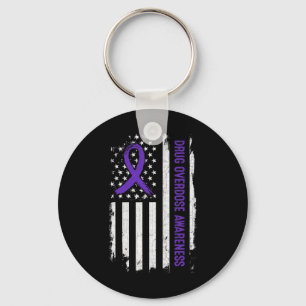 Drug Overdose Awareness American Flag - Purple Rib Key Ring
