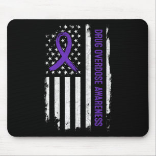 Drug Overdose Awareness American Flag - Purple Rib Mouse Mat