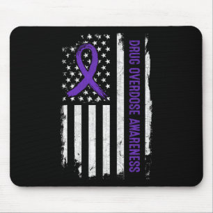 Drug Overdose Awareness American Flag - Purple Rib Mouse Mat