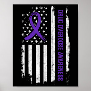 Drug Overdose Awareness American Flag - Purple Rib Poster