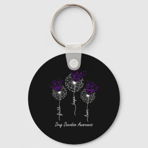 Drug Overdose Awareness  Faith Hope Love Dandelion Key Ring