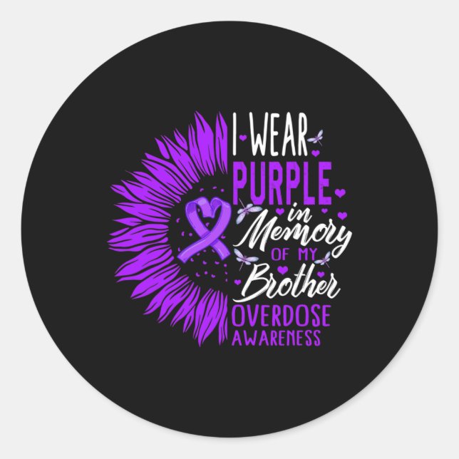 Drug Overdose Awareness In Memory Of My Brother Pu Classic Round Sticker (Front)