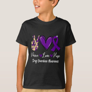Drug Overdose Awareness Peace Love Hope Purple Rib T-Shirt