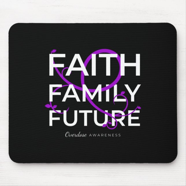 Drug Overdose Awareness Purple Ribbon Faith Family Mouse Mat (Front)