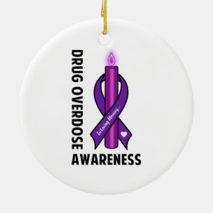 Drug Overdose: Purple Awareness Ribbon Ceramic Tree Decoration
