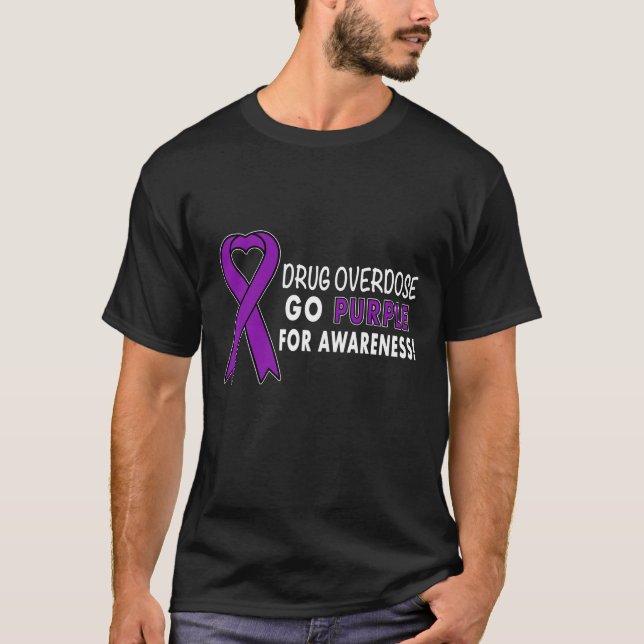 Drug Overdose: Purple Awareness Ribbon T-Shirt (Front)