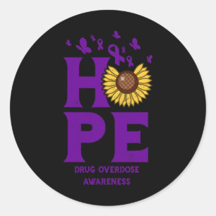 Drug Overdose Purple Hope Vintage Sunflower Awaren Classic Round Sticker