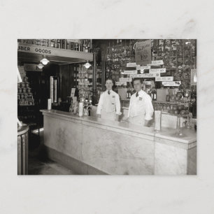 Drug Store Soda Fountain, 1921 Postcard