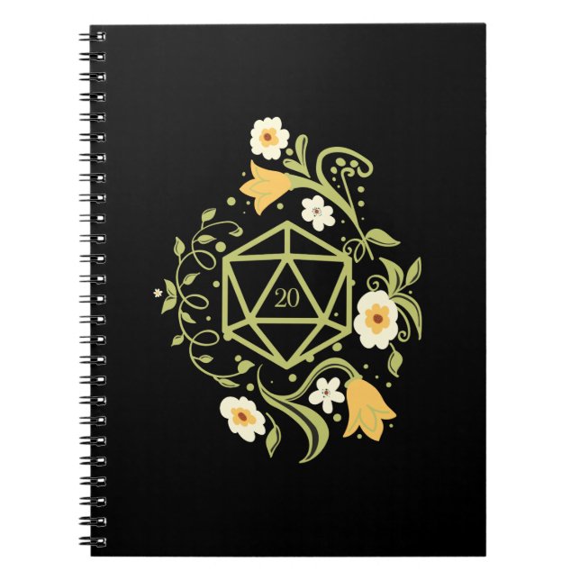 Druid D20 Dice Plants and Flowers Tabletop RPG Notebook (Front)
