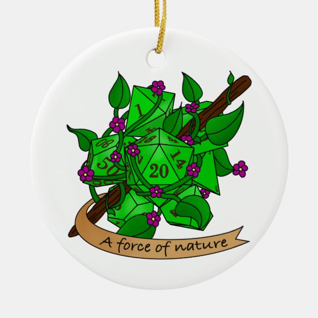 Druid Dice Design Ceramic Tree Decoration (Front)