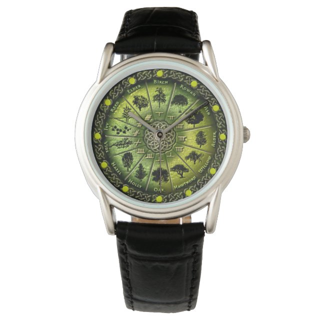 Druid Tree Calendar & Ogham clock or watch (Front)