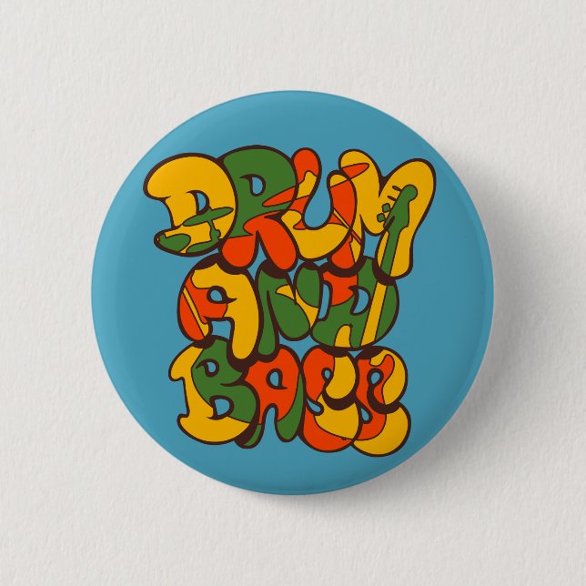 drum and bass reggae colour - logo, graffiti, sign 6 cm round badge (Front)