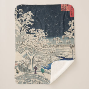 Drum Bridge in Snow Vintage Ukiyo-e Japanese Art Sherpa Blanket