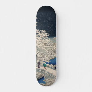 Drum Bridge in Snow Vintage Ukiyo-e Japanese Art Skateboard