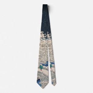 Drum Bridge in Snow Vintage Ukiyo-e Japanese Art Tie
