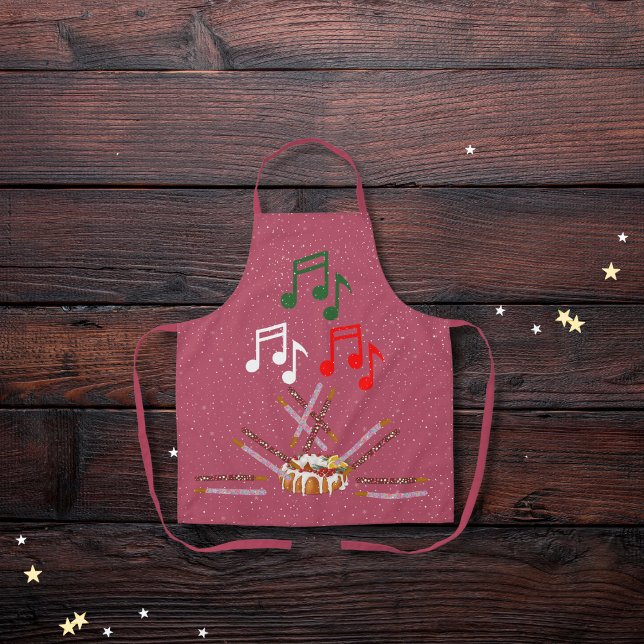 Drum cake, cookie batons, and musical notes pink apron (Creator Uploaded)