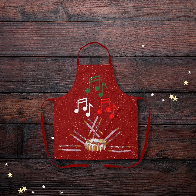 Drum cake, cookie batons, and musical notes red apron (Creator Uploaded)