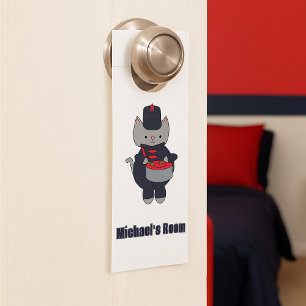 Drum Cat Marching Band Navy Blue Red Personalize Door Hanger