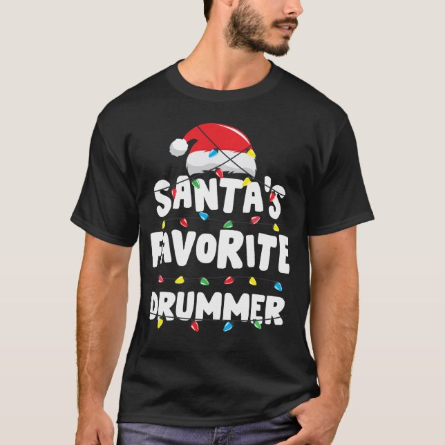 Drum Christmas Santa's Favourite Drummer Gift Xmas T-Shirt (Front)