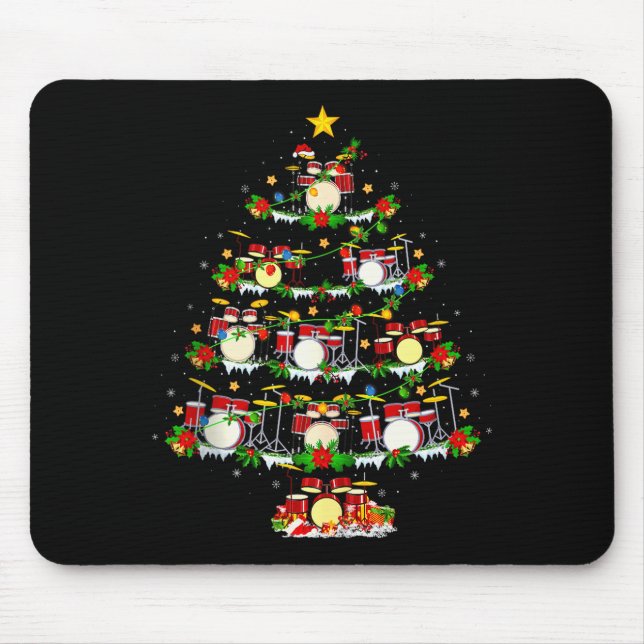 Drum Christmas Tree Lights Drum Music Lover Drumme Mouse Mat (Front)
