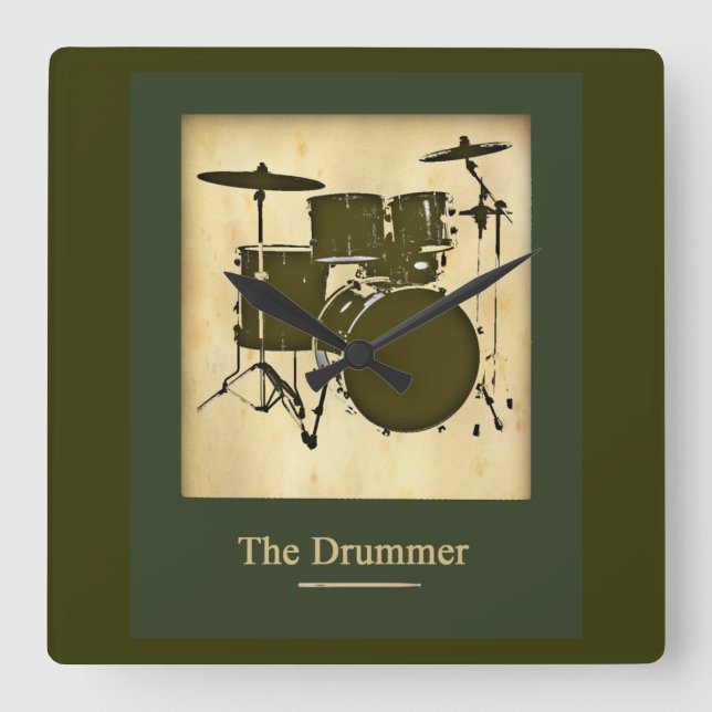 drum / drums time decor square wall clock (Front)