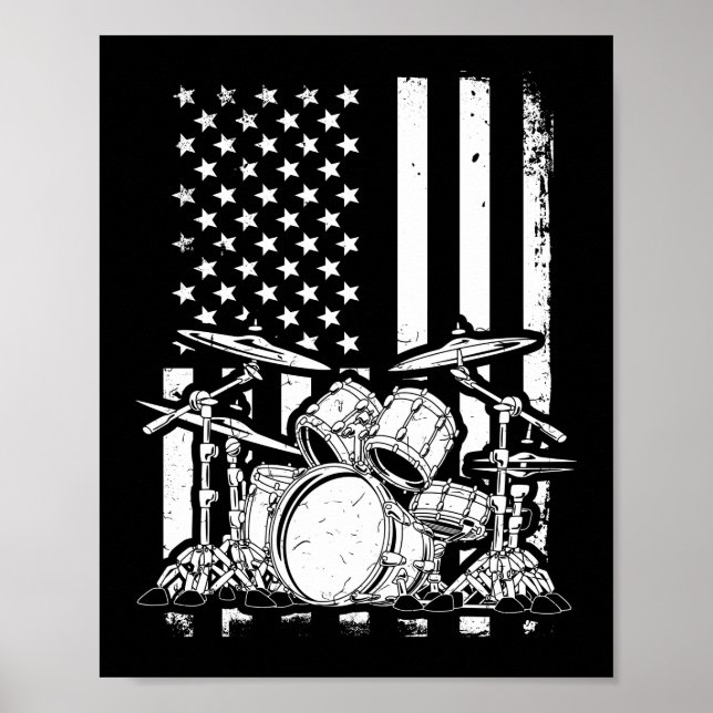 Drum Kit American Flag  Drummer Musician Poster (Front)