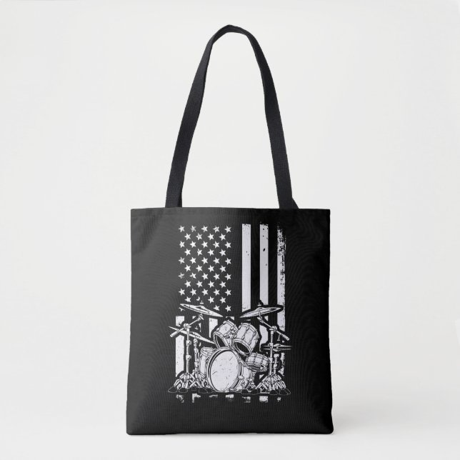 Drum Kit American Flag  Drummer Musician Tote Bag (Front)