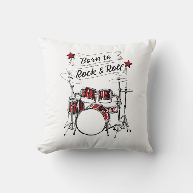 Drum Kit Born to Rock & Roll Drummer Kid Drumming Cushion (Front)