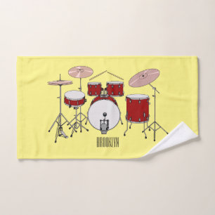 Drum kit cartoon illustration  bath towel set