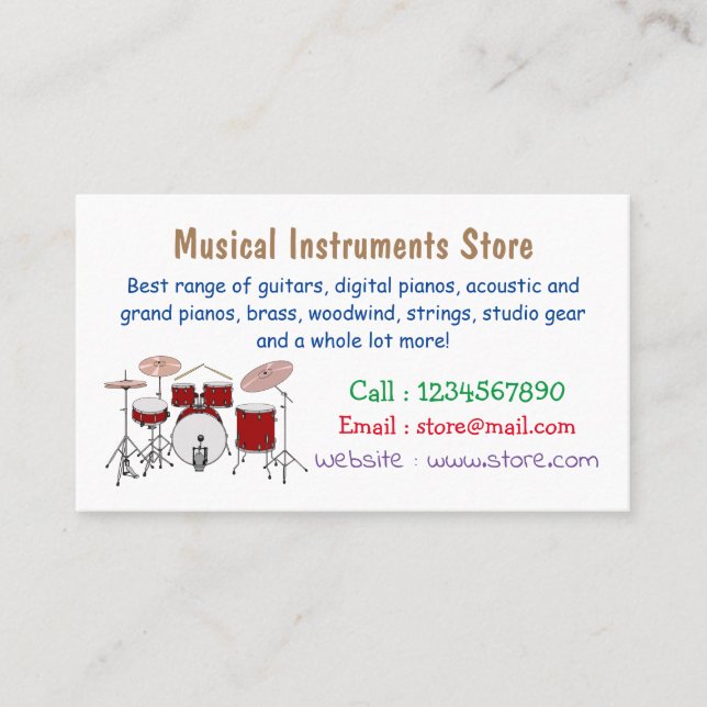 Drum kit cartoon illustration business card (Front)