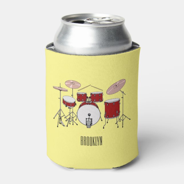 Drum kit cartoon illustration  can cooler (Can Front)