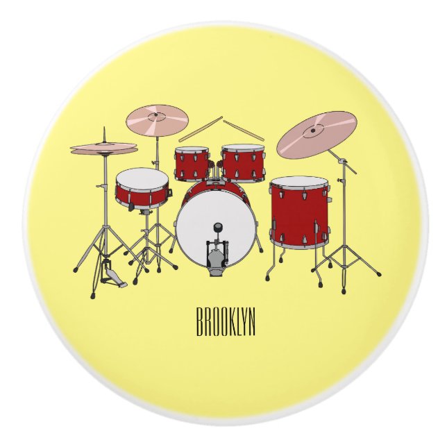 Drum kit cartoon illustration  ceramic knob (Front)