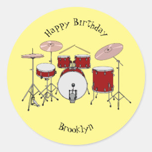 Drum kit cartoon illustration classic round sticker