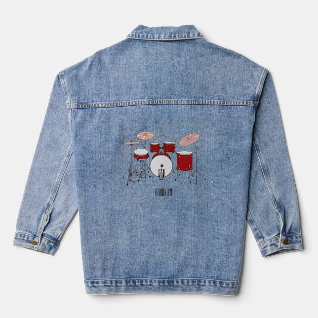 Drum kit cartoon illustration  denim jacket (Back)