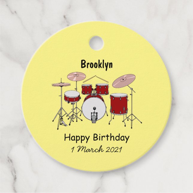 Drum kit cartoon illustration favour tags (Front)