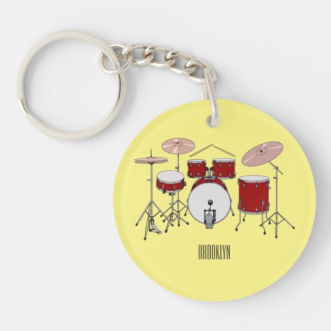 Drum kit cartoon illustration  key ring (Front)