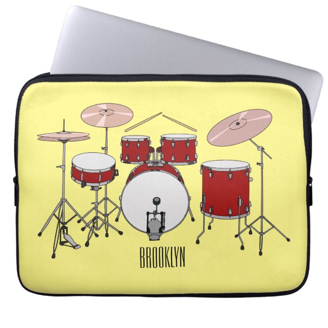 Drum kit cartoon illustration  laptop sleeve (Front)