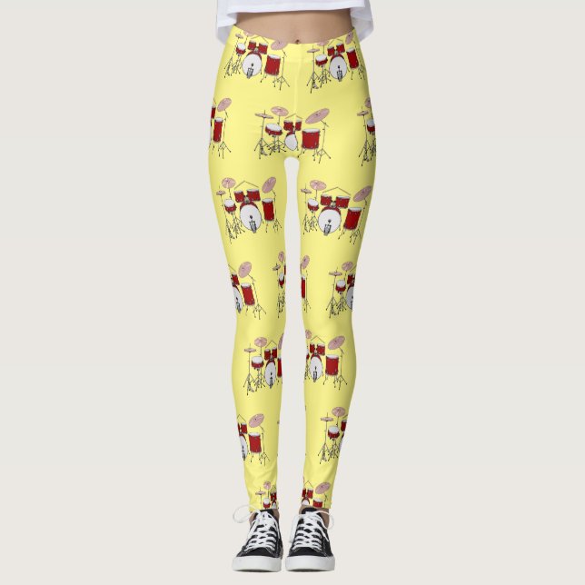 Drum kit cartoon illustration  leggings (Front)