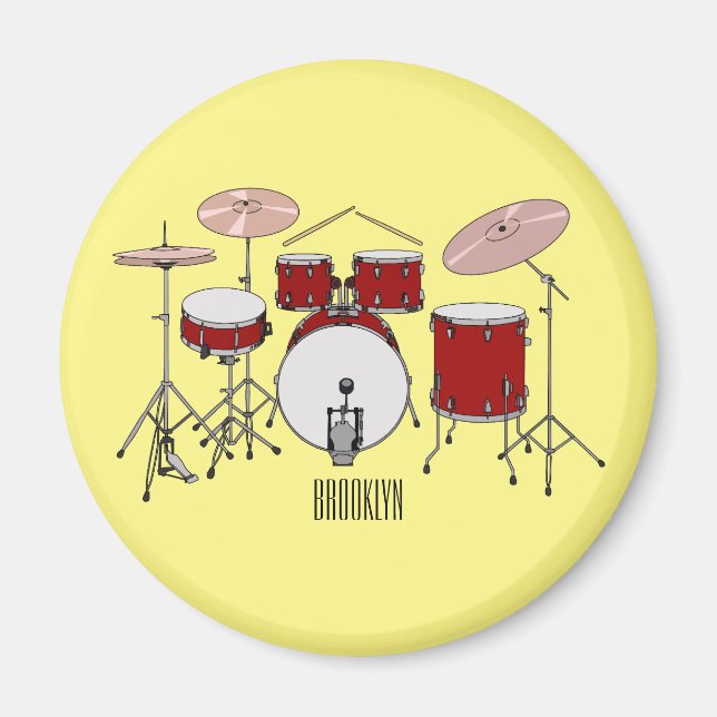 Drum kit cartoon illustration  magnet (Front)