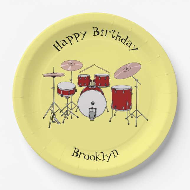 Drum kit cartoon illustration paper plate (Front)