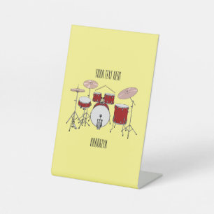 Drum kit cartoon illustration  pedestal sign