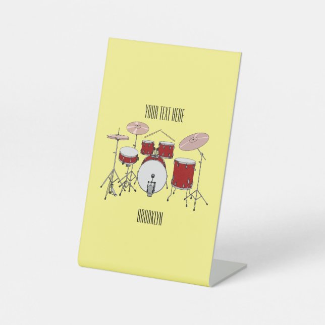 Drum kit cartoon illustration  pedestal sign (Front)